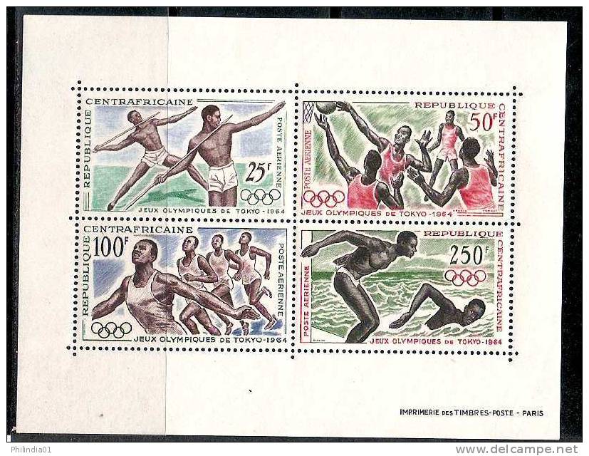 Central African Rep. 1964 Tokyo Olympic, Javelin Throw, Basketball, Running, Swimming M/s MNH** # 7962 - Summer 1964: Tokyo