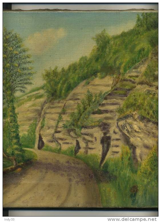 - BORD DE RIVIERE . HUILE SUR TOILE SIGNEE ACHETEE POUR UNE VUE DU DEPARTEMENT DE LA DORDOGNE VERS ST-ASTIER - Oils