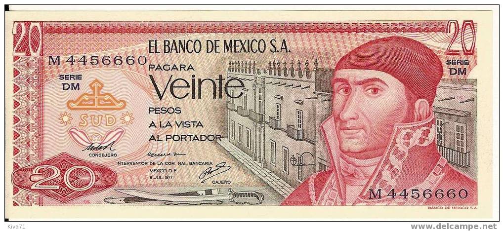 20 PESOS  "MEXIQUE"   8  Juillet 1977  UNC   Ble 51 - Mexico