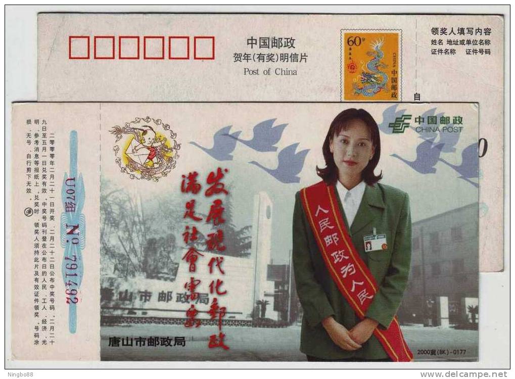 Swan Goose,bird,China 2000 Tangshan Post Business Advertising Pre-stamped Card - Geese