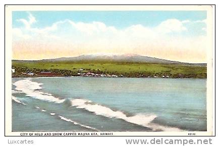 CITY OF HILO AND SNOW CAPPED MAUNA KEA . HAWAII. - Hilo