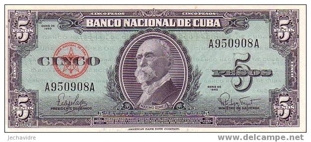 CUBA   5 Pesos   Emission De 1960   Pick 92a     ***** BILLET  NEUF ***** - Cuba