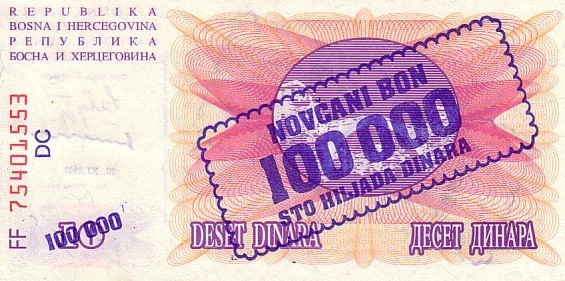 BOSNIE HERZEGOVINE   100 000 Dinara  Daté Du 10-11-1993   Pick 34b     ***** BILLET  NEUF ***** - Bosnia And Herzegovina