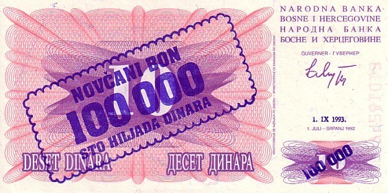 BOSNIE HERZEGOVINE  100 000 Dinara   Daté Du 01-09-1993   Pick 34a    ***** BILLET  NEUF ***** - Bosnia Y Herzegovina