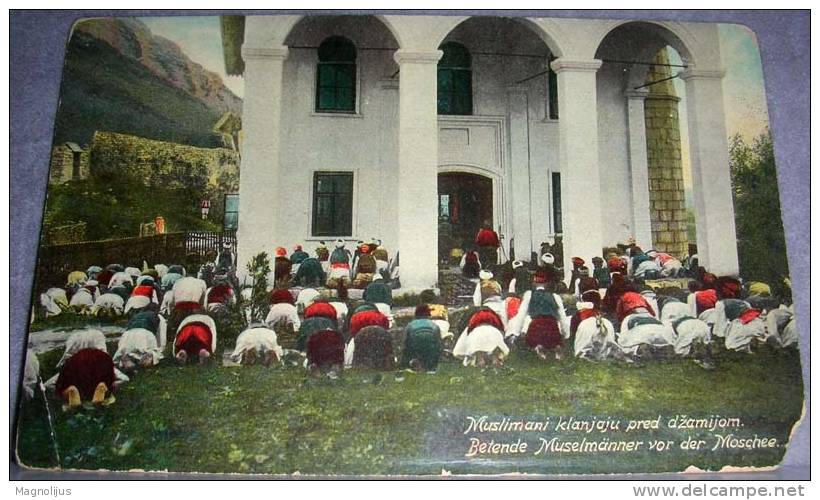 Religion,Islam,Mosk,Prayer,Muslims,Bosnia,Costumes,vintage Postcard,Damaged - Islam