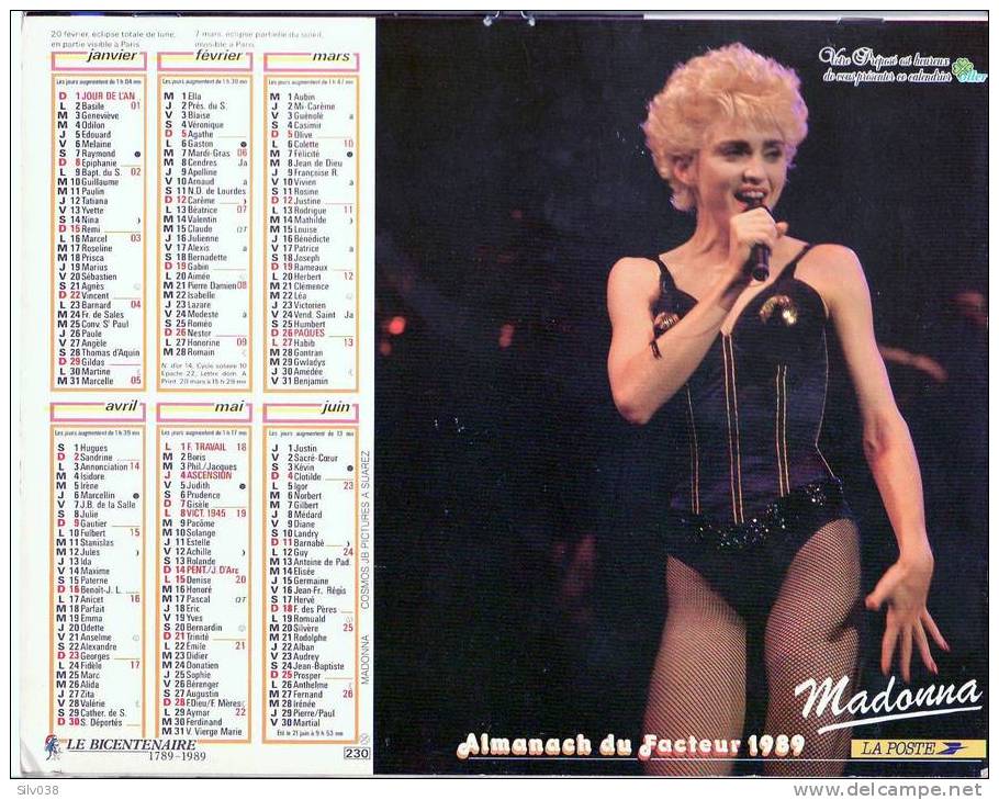 CALENDRIER OLLER ANNEE1989 - MICHAEL JACKSON /MADONNA - Formato Grande : 1981-90