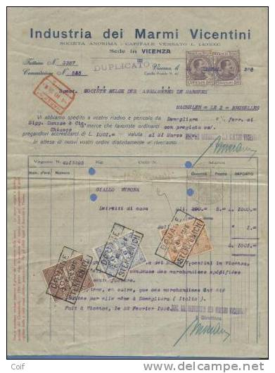 Dokument Verzonden Van VICENZA (Italie) Met Rode Spoorwegstempel HAREN, Fiscale Zegels Met Stempel DOUANE / STERPENICH - Autres & Non Classés