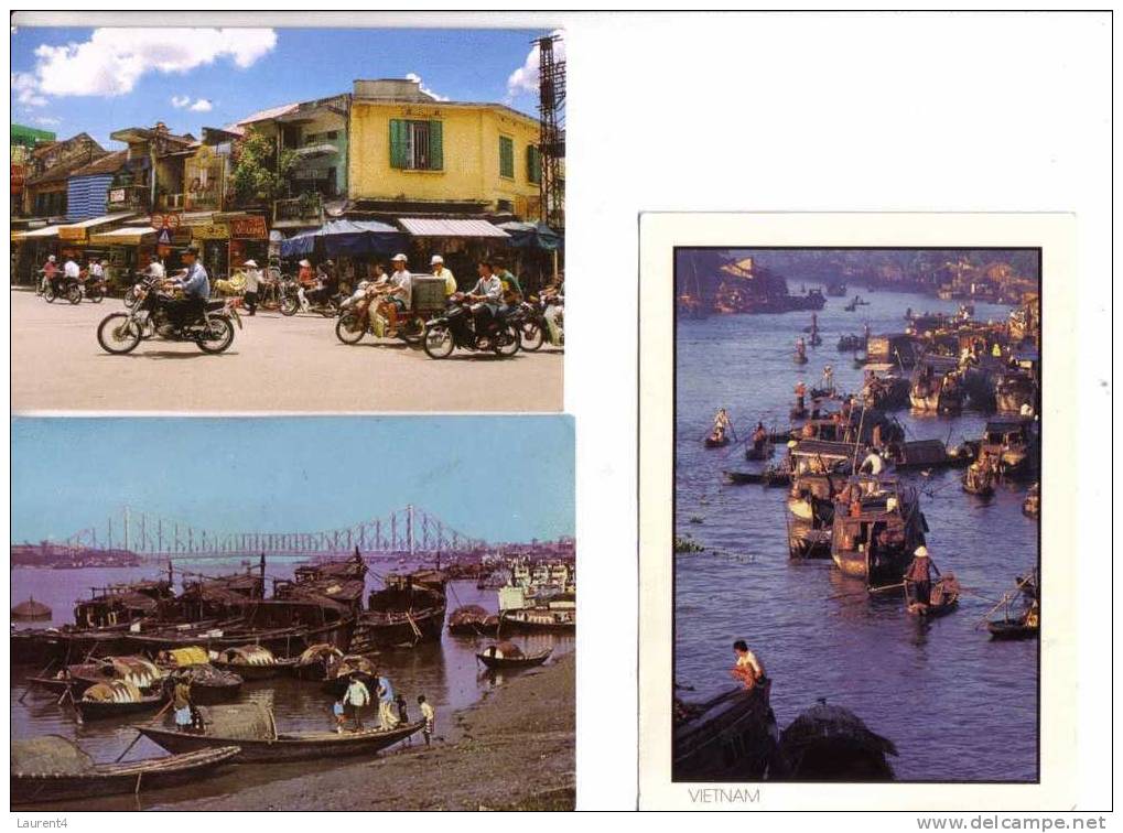 3 Floating Market Postcard  / 3 Carte De Marche Flottant - Markets