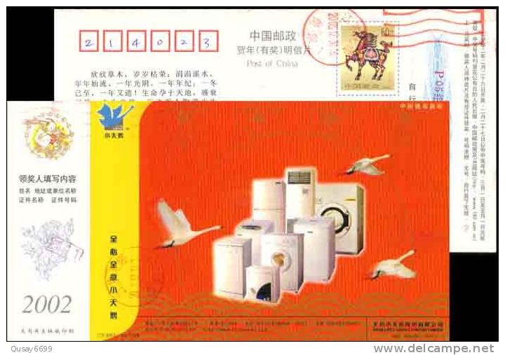 Washer, Electric Refrigerator, Air Conditioner ,  Bird, Crane. Postal Stationery,  Pre-stamped Postcard - Kranichvögel