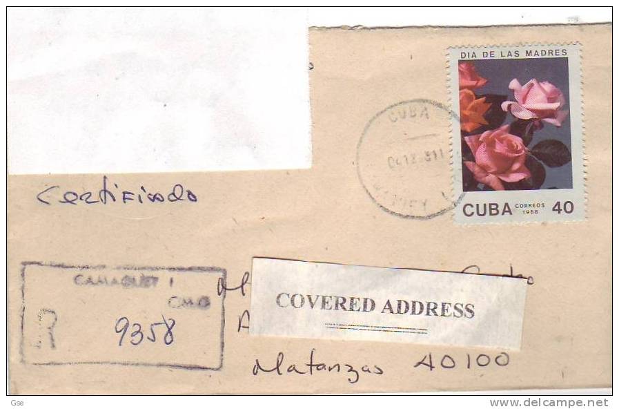 CUBA 1993 - Yvert  2839 Su Raccomandata - Roses