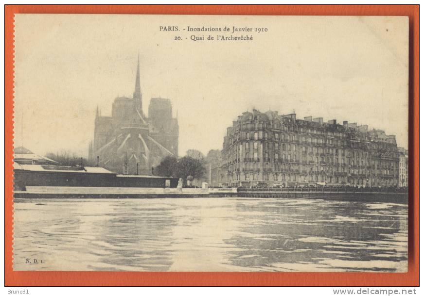 PARIS Inondation 1910 , Quai De L´Archeveché . NDL 20 . - Floods