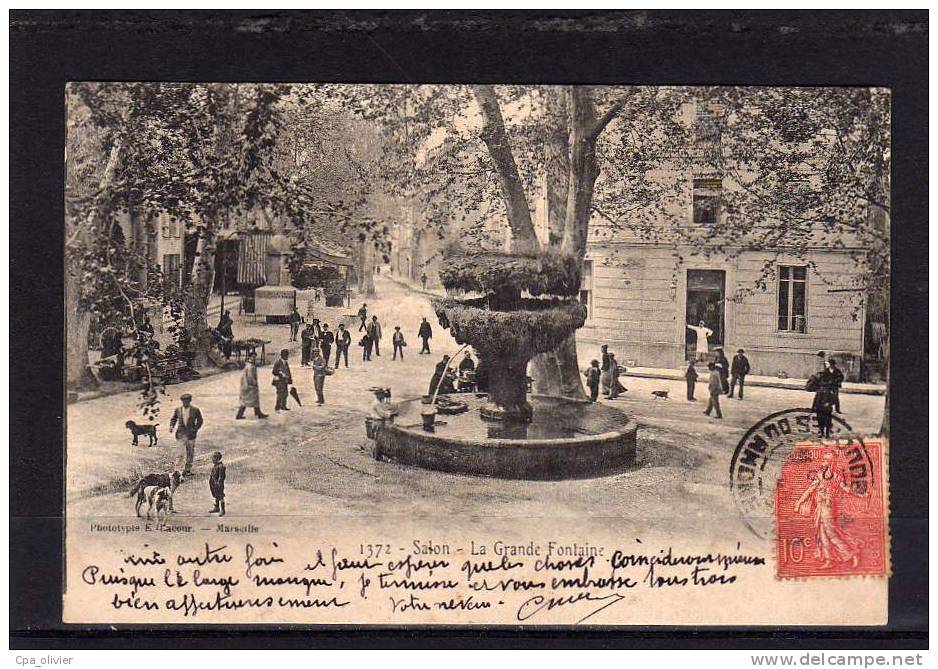 13 SALON Fontaine, Place, Animée, Ed Lacour 1372, 1907 - Salon De Provence
