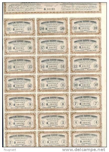 Argentine Railway Company:brune,état Parfait Avec Tous Les Coupons N°B 10192. - Spoorwegen En Trams