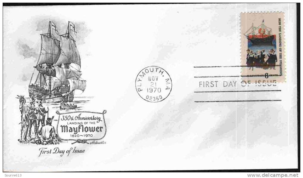 Fdc Usa 1970 Histoire Des Usa Arrivée Du Mayflower 1620 Indiens - Autres & Non Classés