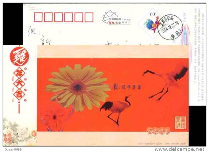 Crane Flower  Bird  Postal Stationery,  Pre-stamped Postcard - Kranichvögel