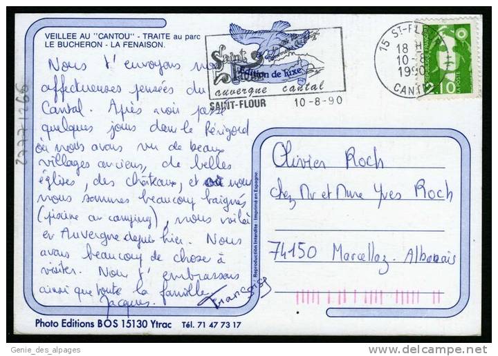15, Traditions De La Campagne, CPSM Toilée, Veillée Au Cantou, Traite Au Parc, Bucheron, Fenaison, éd BOS, Circulé 1990 - Attelages