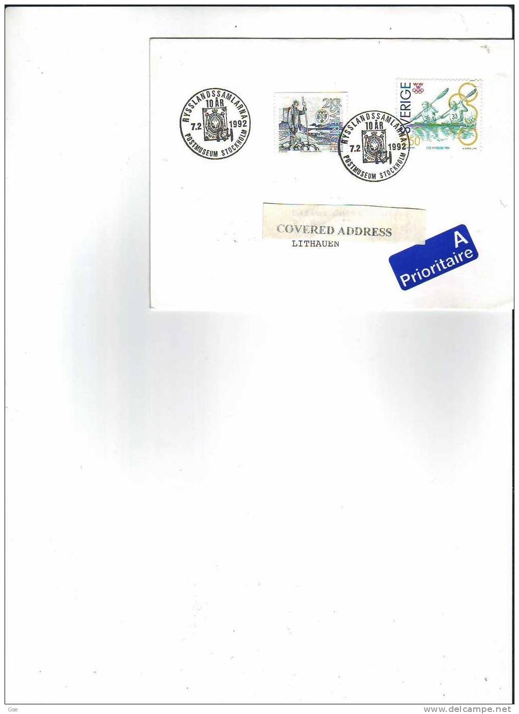 SVEZIA 1992 - Lettera Per La Lituania - Annullo Speciale Illustrato - Francobollo Su Francobollo - Briefe U. Dokumente