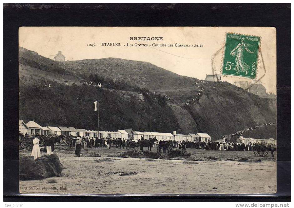 22 ETABLES Grottes, Course Hippique, Chevaux Attelés, Cabines, Hippisme, Ed Mancel 1045, Bretagne, 191? - Etables-sur-Mer