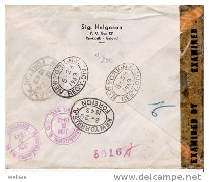 Isl005/ ISLAND -  Freimarken 1943, FDC, Einschr., Zensiert - Lettres & Documents