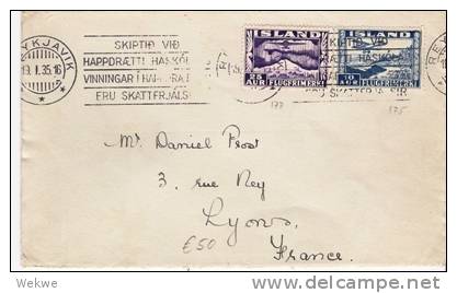 Isl019/ ISLAND -  Luftpost Mit Flugmarken 1935 Nach Frankreich - Lettres & Documents