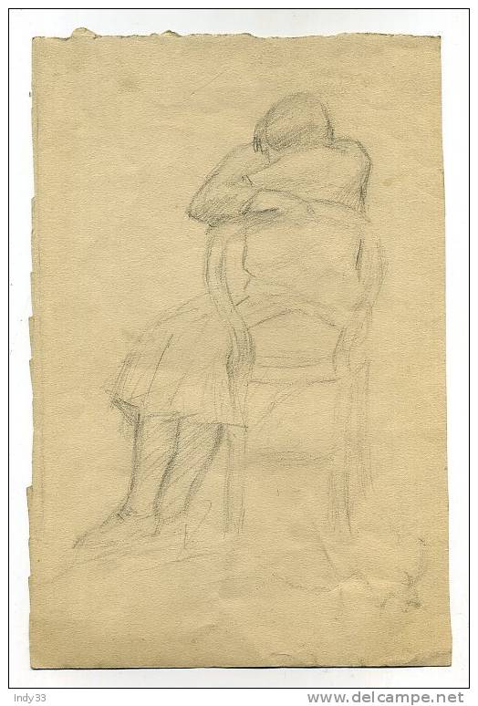 - FEMME ASSISE SUR UNE CHAISE . DESSIN AU CRAYON NOIR - Dessins