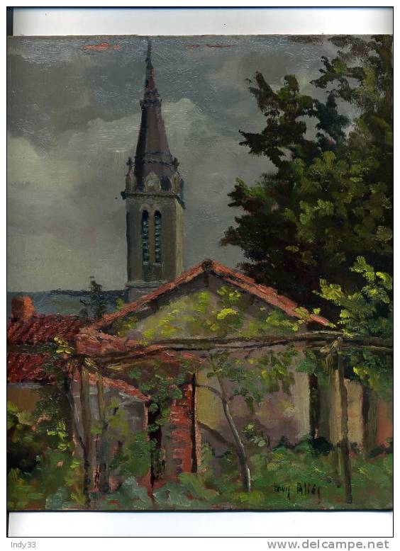 - EGLISE . HUILE SUR PAPIER CONTRECOLLE SUR CARTON . SIGNEE - Olieverf