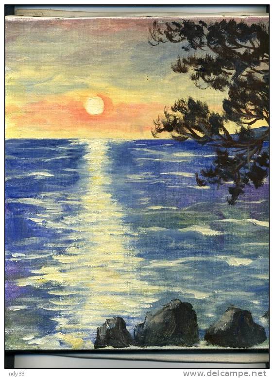 - COUCHER DE SOLEIL SUR LA MER . HUILE SUR TOILE SIGNEE - Huiles