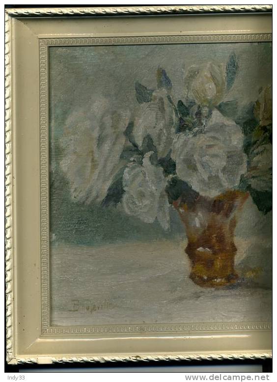 - ROSES DANS UN VASE . HUILE SUR PANNEAU STRATIFIE . SIGNEE ET ENCADREE - Huiles