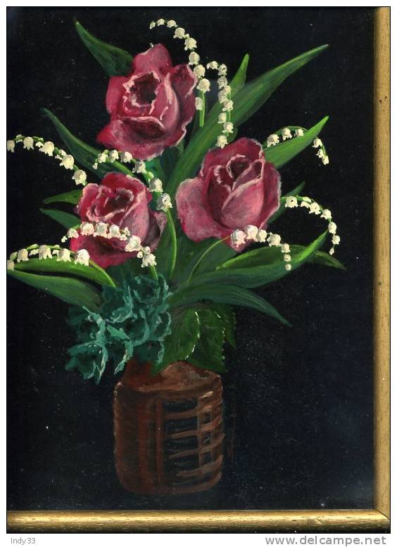 - ROSES ET MUGUET . HUILE SUR CARTON SIGNEE ET ENCADREE - Huiles