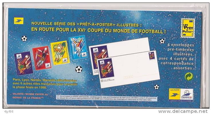 FRANCE 98 Coupe Du Monde De Foot - Série 4 "PRÊT-À-POSTER" Illustrés NEUFS Sous Blister - 4 ENVELOPPES PRÉ-TIMBRÉES - Lots Et Collections : Entiers Et PAP