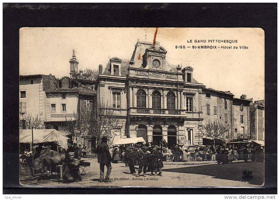 30 ST AMBROIX Hotel De Ville, Marché, Animée, Ed Artige MTIL 5155, Gard Pittoresque, 1913 - Saint-Ambroix
