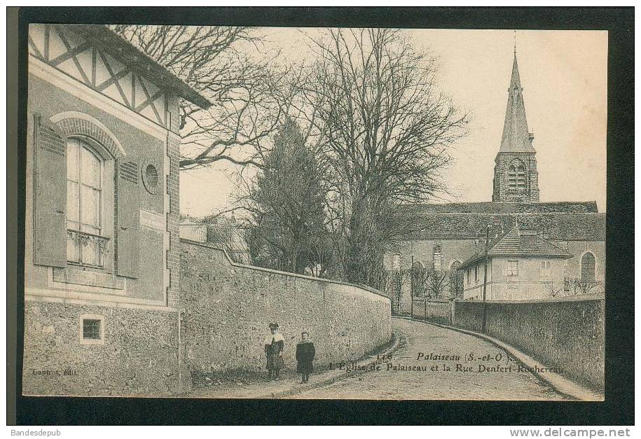 Palaiseau (91) - L' Eglise Et La Rue Denfert Rochereau ( Animée Gautrot édit N°116) - Palaiseau