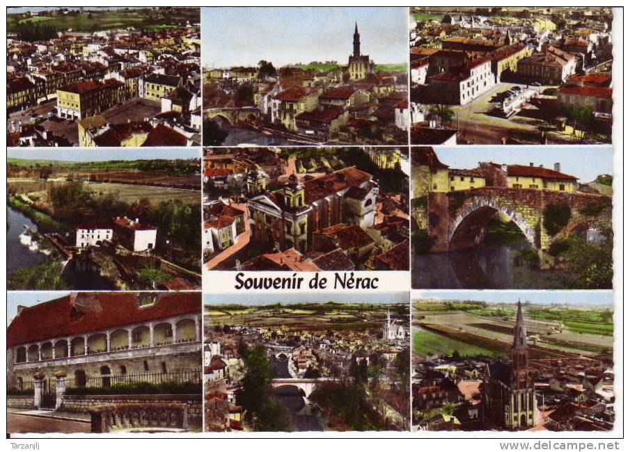 CPSM Colorisée à Plusieurs Vues De Nérac (Lot Et Garonne 47): En Avion Au Dessus De Nérac. - Nerac