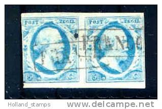 1852 Koning Willem III 5 Cent BLAUW NVPH 1 * Periode 1852 Nederland Nr. 1 Gebruikt * In Paar  (1) - Gebraucht