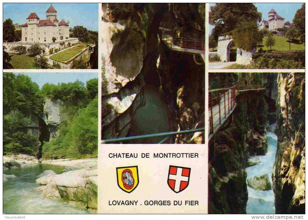 CPSM.LOVAGNY. GORGES DU FIER. INTERIEUR DES GORGES. ENTREE DES GALERIES. CHATEAU DE MONTROTTIER ET SES TERASSES.  1974. - Lovagny