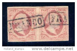 1852 Koning Willem III 10 Cent NVPH 2 * Periode 1852 Nederland Nr. 2 IN PAAR Gebruikt  (1) - Used Stamps