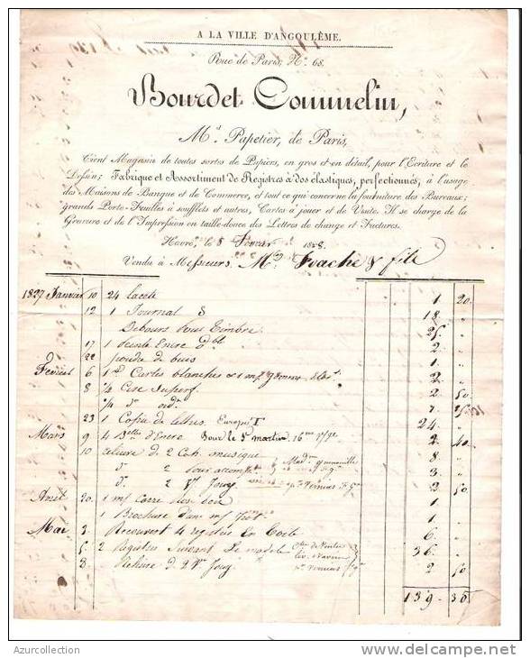 BOURDET GOMMELIN PAPETIER .LE HAVRE.76 EN 1828 - Printing & Stationeries