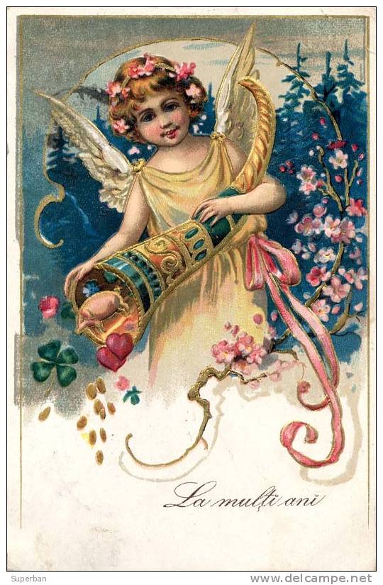 ANGELOT Et CORNE D' ABONDANCE - SUPERBE CARTE POSTALE LITHOGRAPHIÉE Et GAUFRÉE [ EN RELIEF ] - ANNÉE: ENV. 1906 (z-817) - Autres & Non Classés