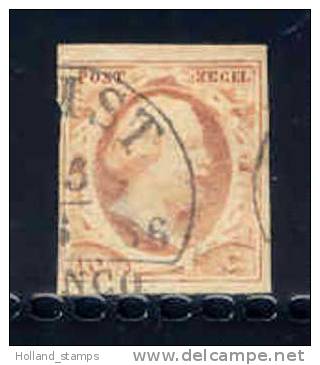 1852 Koning Willem III 10 Cent NVPH 2 * Periode 1852 Nederland Nr. 2 Gebruikt  (41) Nederland Nummer 2 STEMPEL EMST - Autres & Non Classés