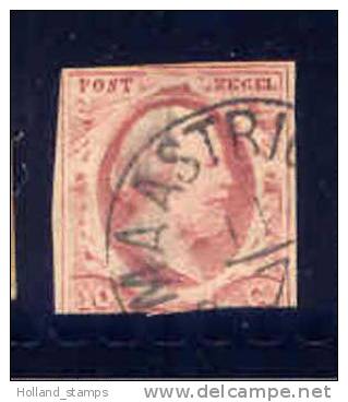 1852 Koning Willem III 10 Cent NVPH 2 * Periode 1852 Nederland Nr. 2 Gebruikt  (45) STEMPEL  MAASTRICHT - Used Stamps