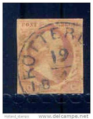 1852 Koning Willem III 10 Cent NVPH 2 * Periode 1852 Nederland Nr. 2 Gebruikt  (51) Nederland Nummer 2 STEMPEL ROTTERDAM - Gebruikt