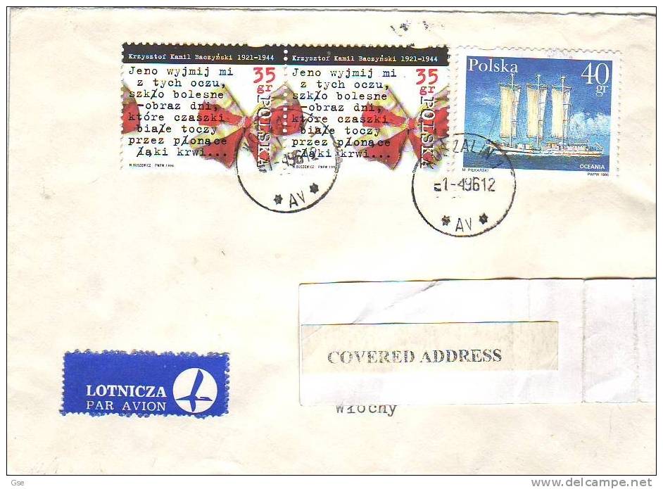 POLONIA 1996 - Yvert 3360-3366 -  Lettera Per L'Italia - Storia Postale