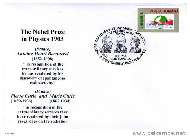 Oblitération  Roumaine   Sur  " Prix Nobel  De Physique  1903 "   Non Circulé  TBE - Física