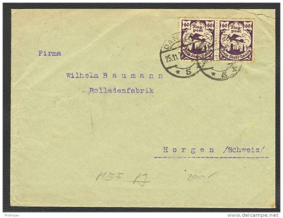 GERMANY DANZIG, EXTREMELY RARE COVER 2x 60 PFENNIG AIRPOST STAMP USED IN 1921 - Covers & Documents