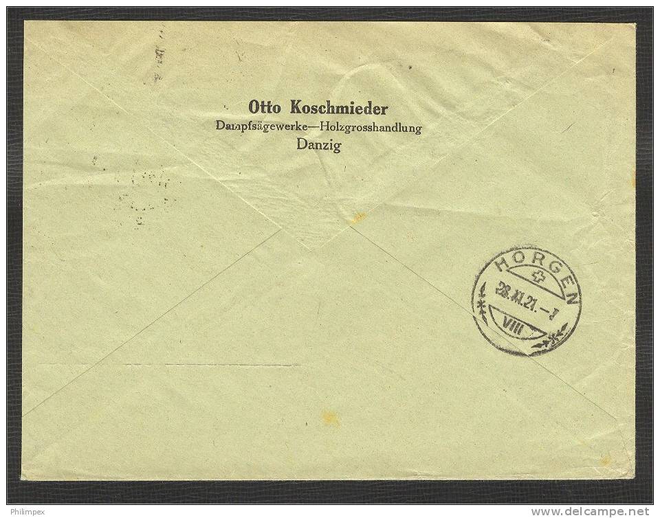 GERMANY DANZIG, EXTREMELY RARE COVER 2x 60 PFENNIG AIRPOST STAMP USED IN 1921 - Covers & Documents