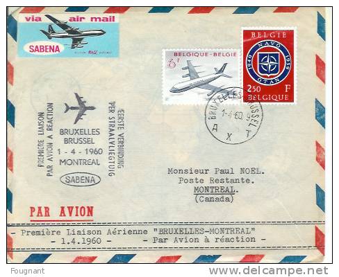 Belgique:SABENA.1-4-1960: 1ére  Liaison Aérienne "Bruxelles-Montréal."par Avion à Réaction.Très Belle Oblitération. - Lettres & Documents