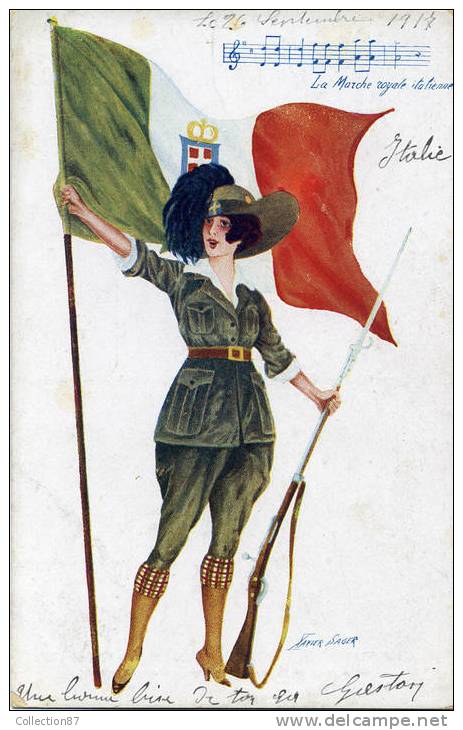 PATRIOTIQUE GUERRE 1914-1918 Par X. SAGER - HYMNES NATIONAUX - SERIE 23 N° 110 - MILITAIRE- SOLDAT - FEMME - DRAPEAU - Sager, Xavier