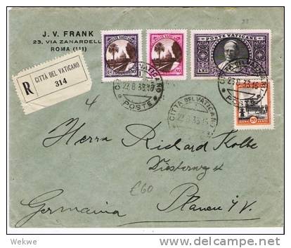 Vat015/ - VATIKAN -  Einschreiben 1933 Nach Deutschland (Plauen) - Storia Postale