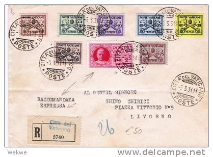 Vat021  / - VATIKAN - Schlüsselmarken Von 1929 M. Express 2 L. Pius XI - Nach Livorno - Covers & Documents