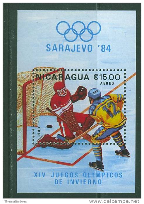 T0034 Hockey Sur Glace Bloc 161 Nicaragua 1984 Neuf ** Jeux Olympiques De Sarajevo - Eishockey